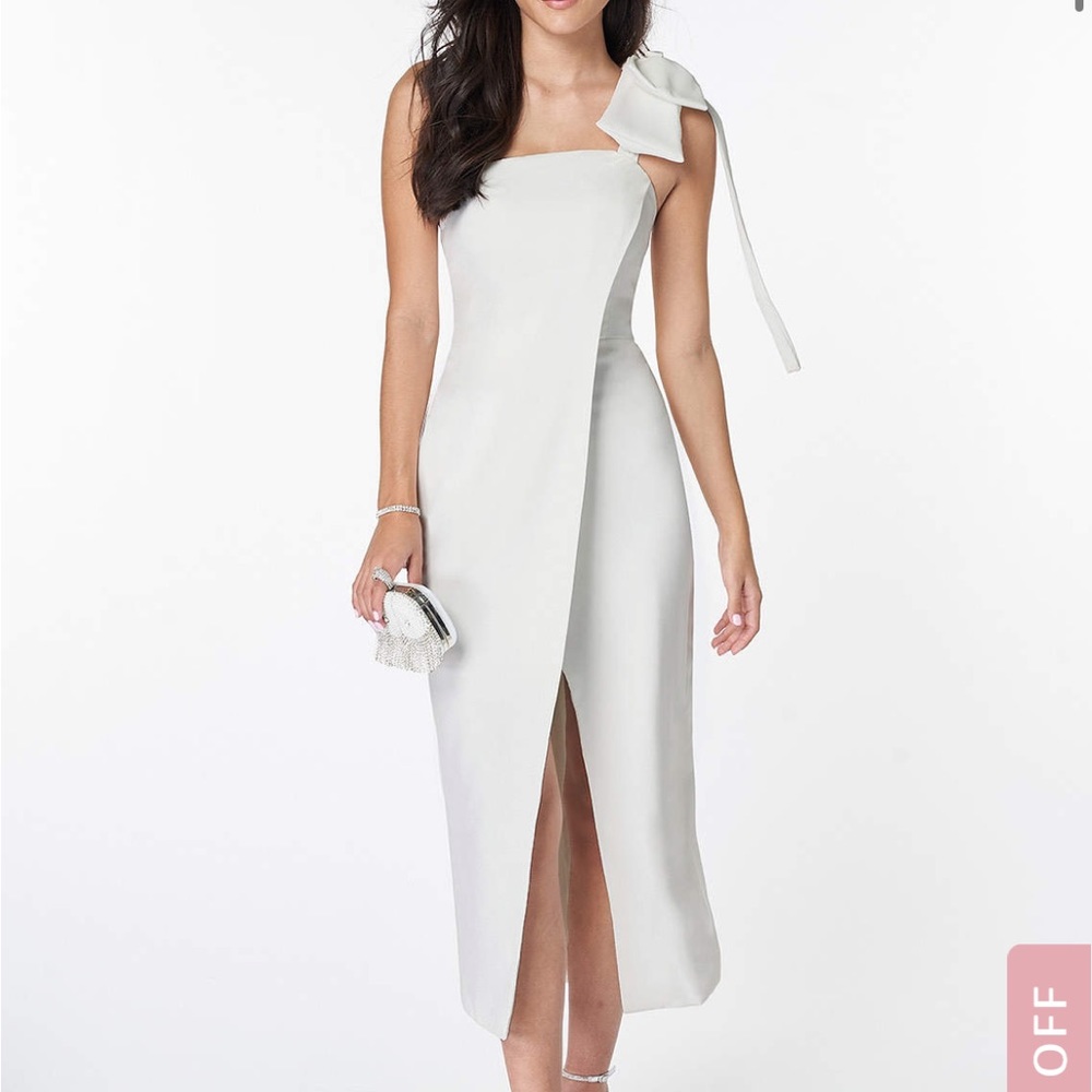 Bow Down To Love White Satin Bow Midi Dress